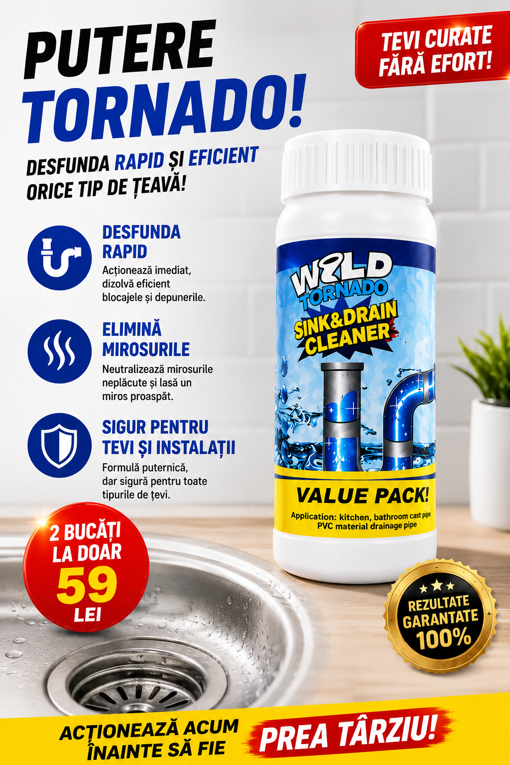 Praful activ pentru desfundat scurgeri