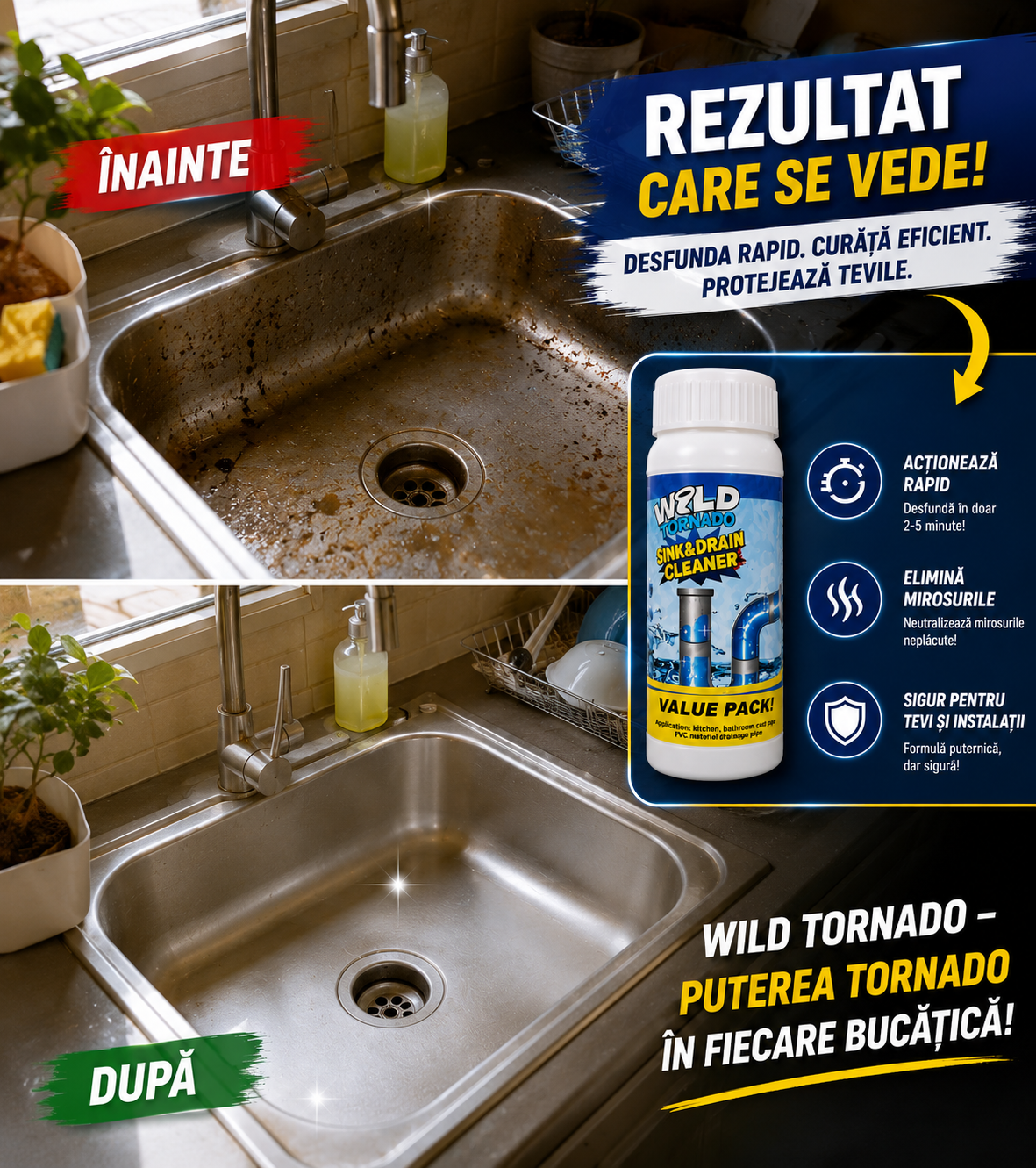 Praful activ pentru desfundat scurgeri